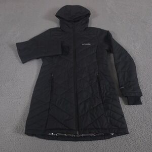 Columbia Jacket Women Medium Black Heavenly Long Hooded Omni-Heat Puffer Parka